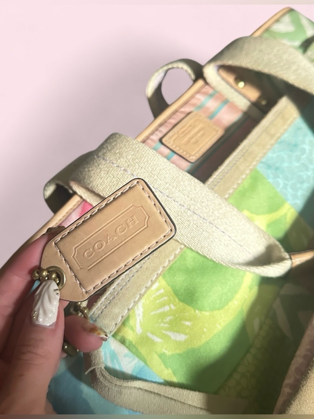 SOLD - rare vintage Y2K Coach Hamptons spring pastel patchwork tote bag - Picture 13 of 14